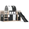 Image de vidaXL Vidaxl Lit Superposé Avec Toboggan Et Rideaux Blanc Et Noir 90x190 Cm