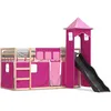 Image de vidaXL Vidaxl Lit Superposé Avec Toboggan Et Rideaux Rose 90x200 Cm