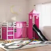 Image de vidaXL Lit superposé avec toboggan et rideaux rose 90x200 cm
