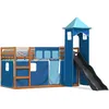 Image de vidaXL Vidaxl Lit Superposé Avec Toboggan Et Rideaux Bleu 90x200 Cm