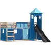 Image de vidaXL Vidaxl Lit Superposé Avec Toboggan Et Rideaux Bleu 80x200 Cm