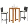 Image de vidaXL Ensemble de bar de jardin 3 pcs noir bois massif acacia rotin