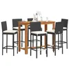 Image de vidaXL Ensemble de bar de jardin 7 pcs noir bois massif acacia rotin