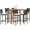 Image de Vidaxl Ensemble De Bar De Jardin 7 Pcs Noir Bois Massif Acacia Rotin