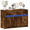 Image de vidaXL Meuble TV avec LED chÃªne fumÃ© 91x34x61 cm bois d'ingÃ©nierie