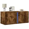 Image de vidaXL Meuble TV mural avec lumières LED chêne fumé 80x31x35 cm852261