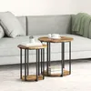 Image de Table D'appoint Vidaxl 2 Pcs En ChÃªne FumÃ©, Bois D'ingÃ©nierie Et MÃ©tal