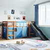 Image de vidaXL Lit mezzanine enfants et rideaux bleu 80x200cm bois pin massif