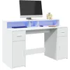 Image de vidaXL Bureau avec lumières LED blanc 140x55x91 cm bois d'ingénierie3309420