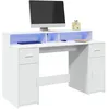 Image de vidaXL Bureau avec lumiÃ¨res LED blanc 140x55x91 cm bois d'ingÃ©nierie