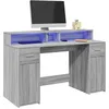 Image de vidaXL Bureau et lumières LED sonoma gris 140x55x91 cm bois ingénierie3309425