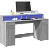 Image de vidaXL Vidaxl Bureau Et Lumières Led Sonoma Gris 160x55x91 Cm Bois Ingénierie