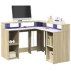 Image de vidaXL Bureau avec lumiÃ¨res LED chÃªne sonoma bois d'ingÃ©nierie