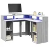 Image de vidaXL Bureau et lumières LED sonoma gris 130x130x91cm bois ingénierie3309452