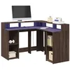 Image de vidaXL Bureau et lumières LED chêne marron bois d'ingénierie3309453