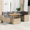Image de Vidaxl Salon De Jardin 6 Pcs Avec Coussins Beige RÃ©sine TressÃ©e Acacia