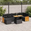 Image de vidaXL Vidaxl Salon De Jardin Avec Coussins 8 Pcs Noir Résine Tressée Acacia