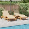 Image de vidaXL Vidaxl Chaises Longues 2 Pcs Avec Coussins Et Roues Beige Bois Massif D'acacia, Vidaxl Chaise Longue Pliable Avec Roues & Coussin Beige Bois Massif D'acacia