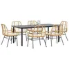 Image de vidaXL Ensemble Ã  manger jardin coussins 7pcs marron poly rotin verre