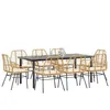 Image de vidaXL Ensemble Ã  manger jardin coussins 9pcs marron poly rotin verre