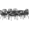 Image de vidaXL Ensemble Ã  manger de jardin coussins 9pcs noir poly rotin verre