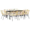 Image de vidaXL Ensemble Ã  manger jardin coussins 9pcs marron poly rotin verre