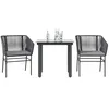 Image de vidaXL Ensemble Ã  manger de jardin et coussins 3 pcs noir rotin verre