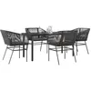 Image de vidaXL Ensemble Ã  manger de jardin et coussins 5 pcs noir rotin verre