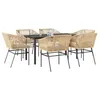 Image de vidaXL Ensemble Ã  manger jardin coussins 7pcs marron poly rotin verre