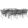 Image de vidaXL Ensemble Ã  manger jardin coussins 9 pcs gris poly rotin verre
