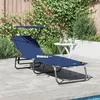 Image de vidaXL Vidaxl Chaise Longue Pliante Avec Auvent Bleu En Tissu Oxford 600d