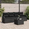 Image de CanapÃ© De Jardin 5 PiÃ¨ces Avec Coussins Noir En Poly Rotin, CanapÃ© De Jardin 2 Places Avec Coussins Noir En Poly Rotin