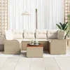 Image de Ensemble De Salon De Jardin 7 PiÃ¨ces Avec Coussins Beige En Rattan SynthÃ©tique Et Acacia, CanapÃ© De Jardin 2 Places Avec Coussins Beige En Rattan SynthÃ©tique