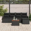 Image de Ensemble De CanapÃ© De Jardin 6 PiÃ¨ces Avec Coussins Noir Rotin SynthÃ©tique Acacia, CanapÃ© De Jardin 2 Places Avec Coussins Noir Rotin SynthÃ©tique