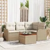 Image de Vidaxl Ensemble De CanapÃ© De Jardin 5 PiÃ¨ces Avec Coussins Beige En Rattan Poly Acacia, Vidaxl CanapÃ© De Jardin 2 Places Avec Coussins Beige En Rattan Poly