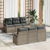 Image de Ensemble CanapÃ© Jardin Vidaxl 7 PiÃ¨ces Avec Coussins Gris Poly Rattan Acacia, CanapÃ© Jardin 2 Places Vidaxl Avec Coussins Gris Poly Rattan
