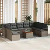 Image de Ensemble De CanapÃ©s De Jardin 10 PiÃ¨ces Avec Coussins Gris Poly Rotin Acacia, CanapÃ© De Jardin 2 Places Avec Coussins Gris Poly Rotin