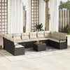 Image de Ensemble De CanapÃ© De Jardin 11 PiÃ¨ces Avec Coussins Noir Rotin Poly Acacia, CanapÃ© De Jardin 2 Places Avec Coussins Noir Rotin Poly