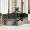 Image de CanapÃ© De Jardin 7 PiÃ¨ces Avec Coussins Gris En Poly Rattan, CanapÃ© De Jardin 2 Places Avec Rangement Et Coussins Gris Clair En Poly Rattan