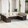 Image de Set De CanapÃ©s De Jardin 9 PiÃ¨ces Avec Coussins En Poly Rotin Marron, CanapÃ© De Jardin 2 Places Avec Rangement & Coussins En Poly Rotin Marron