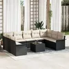 Image de Ensemble De CanapÃ© De Jardin 9 PiÃ¨ces Avec Coussins En Poly Rotin Marron, CanapÃ© De Jardin 2 Places Avec Rangement Et Coussins En Poly Rotin Noir