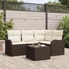 Image de Ensemble De CanapÃ© De Jardin 4 PiÃ¨ces Avec Coussins En Polyrotin Gris, CanapÃ© De Jardin 2 Places Avec Rangement Et Coussins En Polyrotin Marron