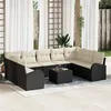 Image de Ensemble De CanapÃ©s De Jardin De 9 PiÃ¨ces Avec Coussins Brown Poly Rattan, CanapÃ© De Jardin De 2 Places Avec Rangement & Coussins Noir Poly Rattan