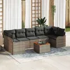 Image de Ensemble De CanapÃ©s De Jardin 8 PiÃ¨ces Avec Coussins Gris Poly Rattan Acacia, CanapÃ© De Jardin 2 Places Avec Rangement & Coussins Gris Poly Rattan