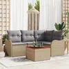 Image de Ensemble De CanapÃ© De Jardin 5 PiÃ¨ces Avec Coussins Beige Rotin Poly Acacia, CanapÃ© De Jardin 2 Places Avec Rangement & Coussins Beige Rotin Poly