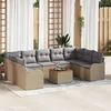 Image de Vidaxl Ensemble De CanapÃ©s De Jardin 10 PiÃ¨ces Avec Coussins Beige En Rattan Poly Acacia, Vidaxl CanapÃ© De Jardin 2 Places Avec Rangement & Coussins Beige En Rattan Poly