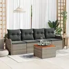 Image de Ensemble de Sofa de Jardin de 5 PiÃ¨ces avec Coussins Gris en Rattan Poly Acacia, Sofa de Jardin 2 Places avec Rangement et Coussins Gris en Rattan Poly