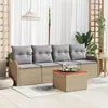 Image de Ensemble De CanapÃ©s De Jardin 5 PiÃ¨ces Avec Coussins Beiges En Rotin Acacia, CanapÃ© De Jardin 2 Places Avec Rangement Et Coussins Beiges En Rotin