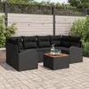 Image de Ensemble De CanapÃ©s De Jardin 7 PiÃ¨ces Avec Coussins Noir Rattan Poly Acacia, CanapÃ© De Jardin 2 Places Avec Rangement & Coussins Noir Rattan Poly