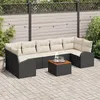 Image de Ensemble De CanapÃ©s De Jardin 8 PiÃ¨ces Avec Coussins Noir Poly Rattan Acacia, CanapÃ© De Jardin 2 Places Avec Rangement & Coussins Noir Poly Rattan